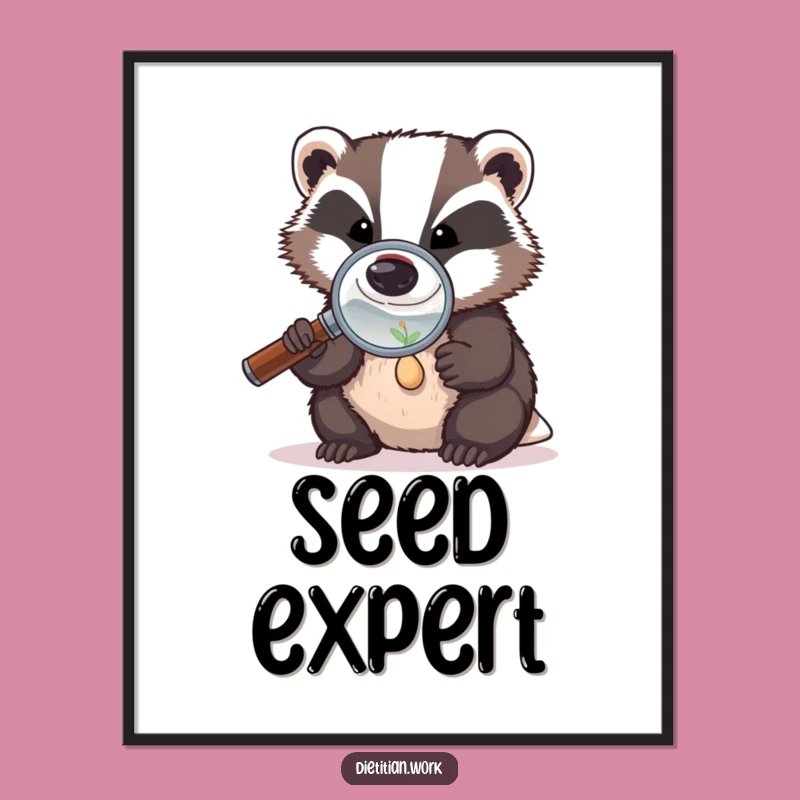 Funny Badger Investigator Digital Art: Seed Study Print, Instant Funny Gift Download for Detail Lovers