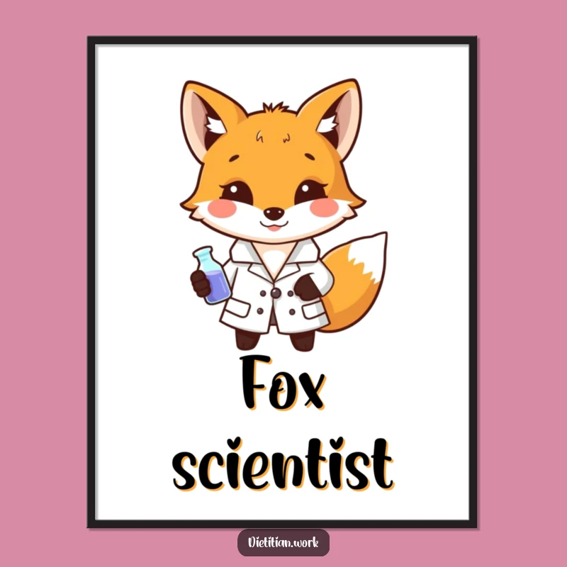 Funny Fox Scientist Digital Art: Lab Beaker Print, Instant Funny Gift Download for Smart Spaces