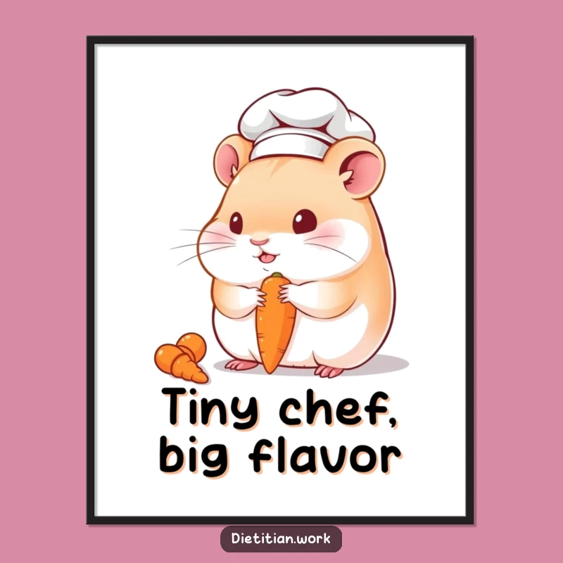 Funny Hamster Chef Digital Art: Chubby Hamster Carrot Feast Print, Instant Funny Gift Download