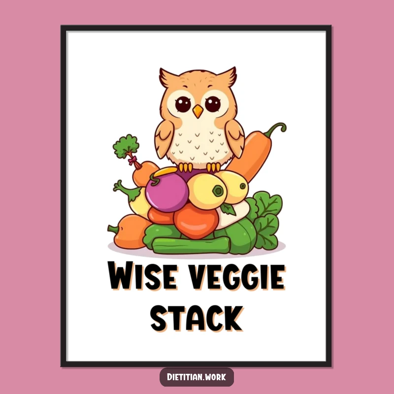 Funny Owl Wisdom Digital Art: Vegetable Stack Print, Instant Funny Gift Download for Smart Spaces