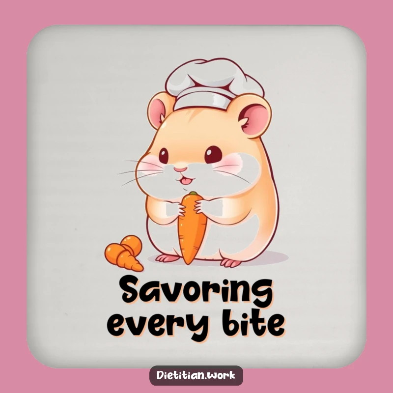 Funny Hamster Chef Coaster: Chubby Hamster's Carrot Break, Protect Surfaces with Funny Gift Style