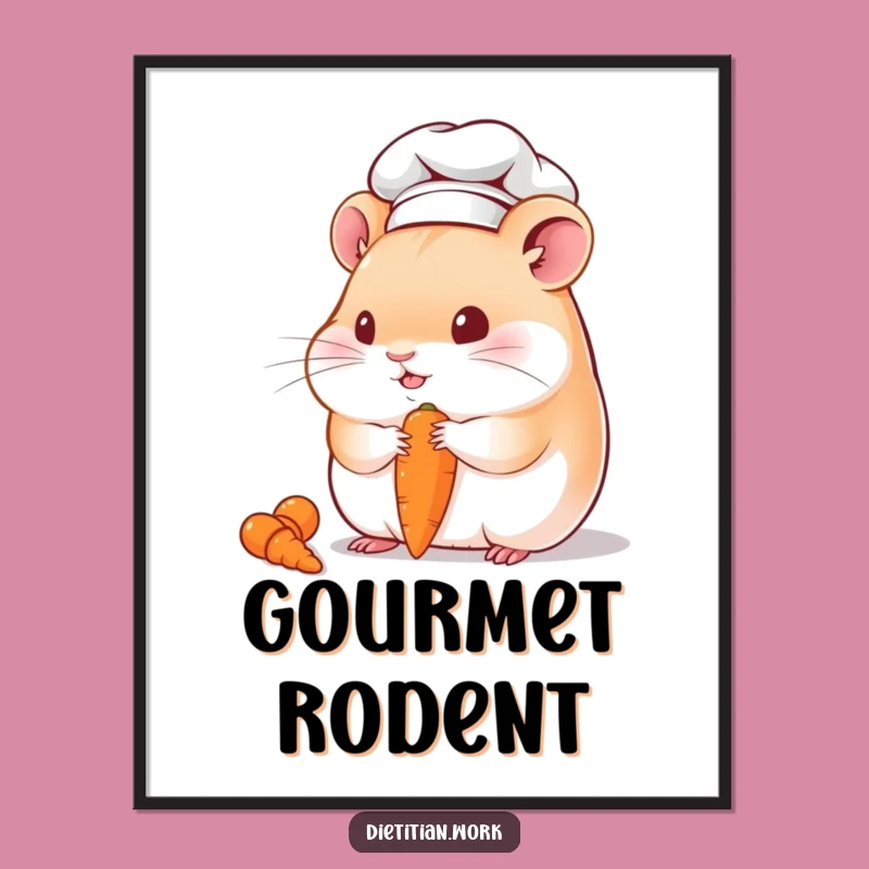 Funny Chef Hamster Poster: Adorable Chubby Hamster Munching Carrot Art, Perfect Funny Gift Decor