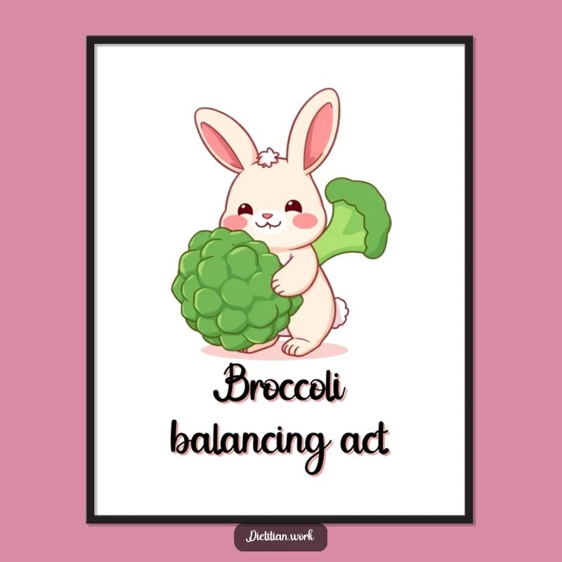 Funny Rabbit Broccoli Poster: Cheerful Balance Art, Perfect Funny Gift for Vibrant Decor