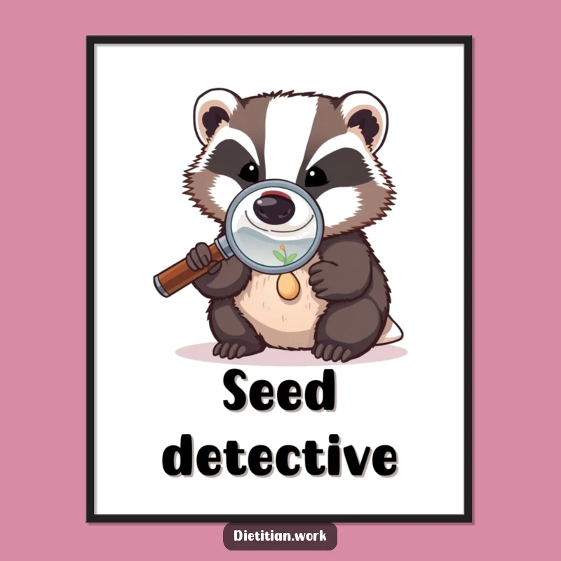 Funny Badger Investigator Poster: Seed Focus Art, Perfect Funny Gift for Nature Detail Lovers