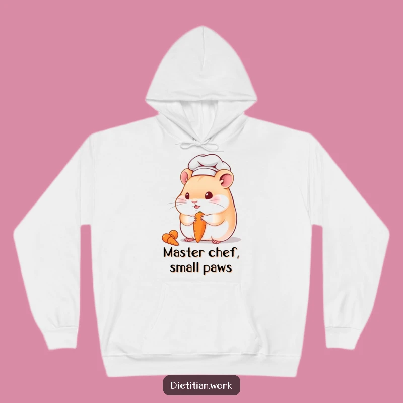 Funny Chubby Hamster Chef Hoodie: Cozy Wear with a Chef Hamster's Carrot Feast, Perfect Funny Gift